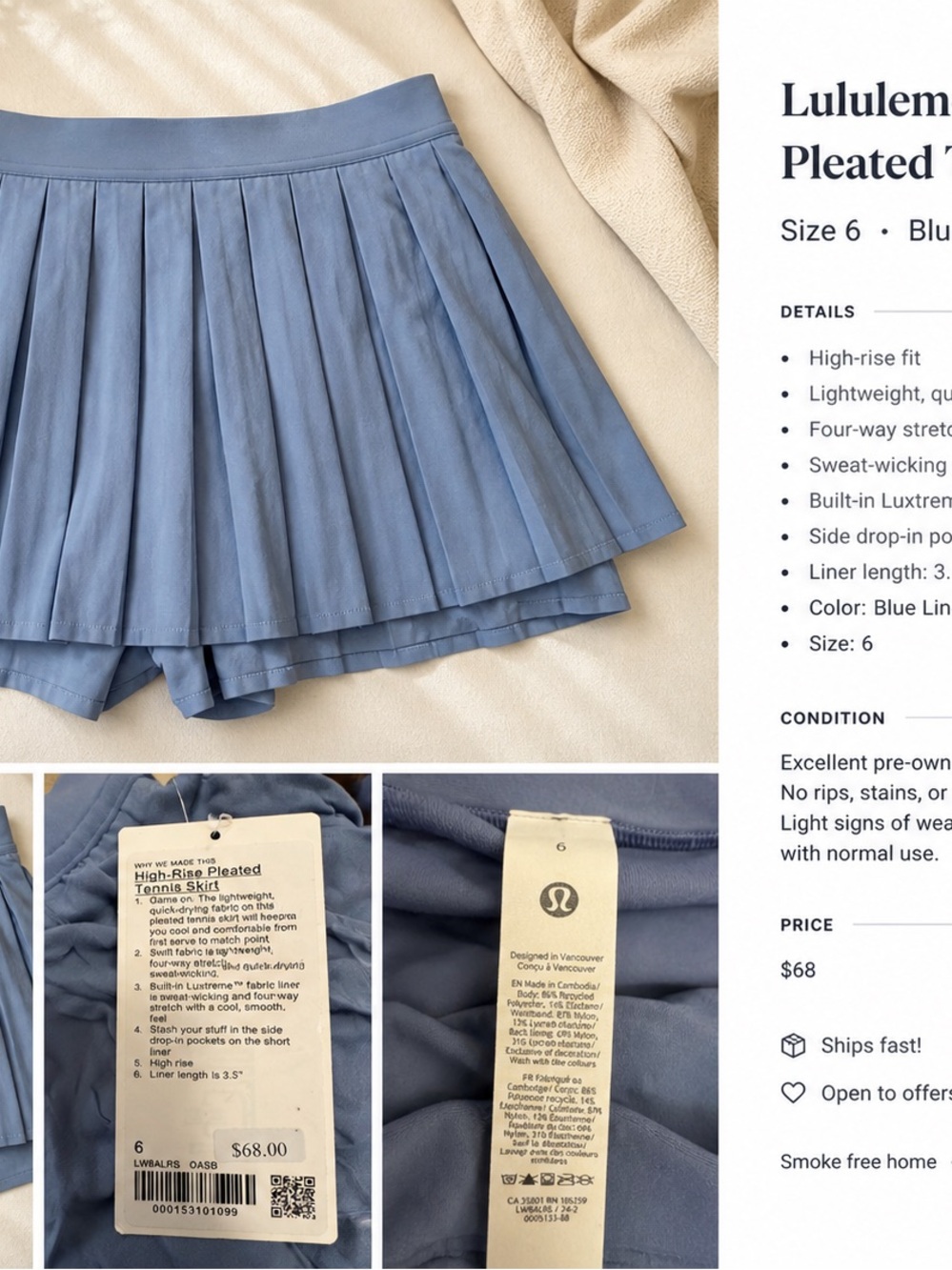 lululemon athletica Pleated Tennis Skort - Dusty Blue